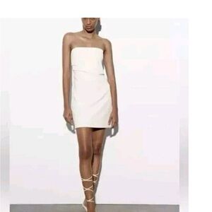 NWT ZARA Women's Short Strapless Dress White Size S